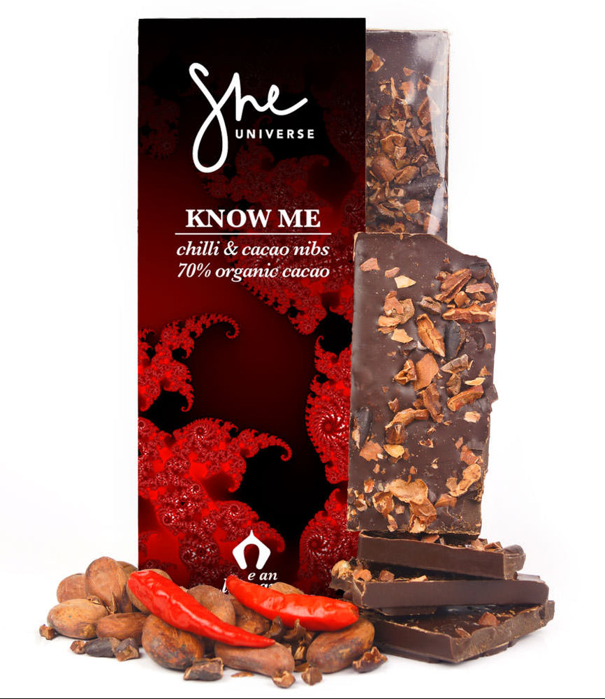 Know Me Bar ❤︎ chilli & cacao nibs 70% 90g